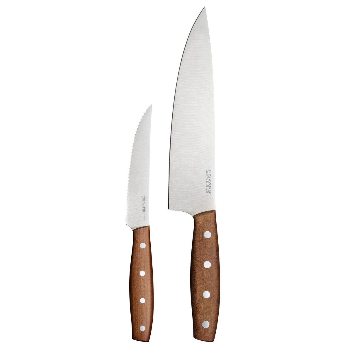 Fiskars Folken knivsæt i to dele med stål og håndtag af ahorntræ