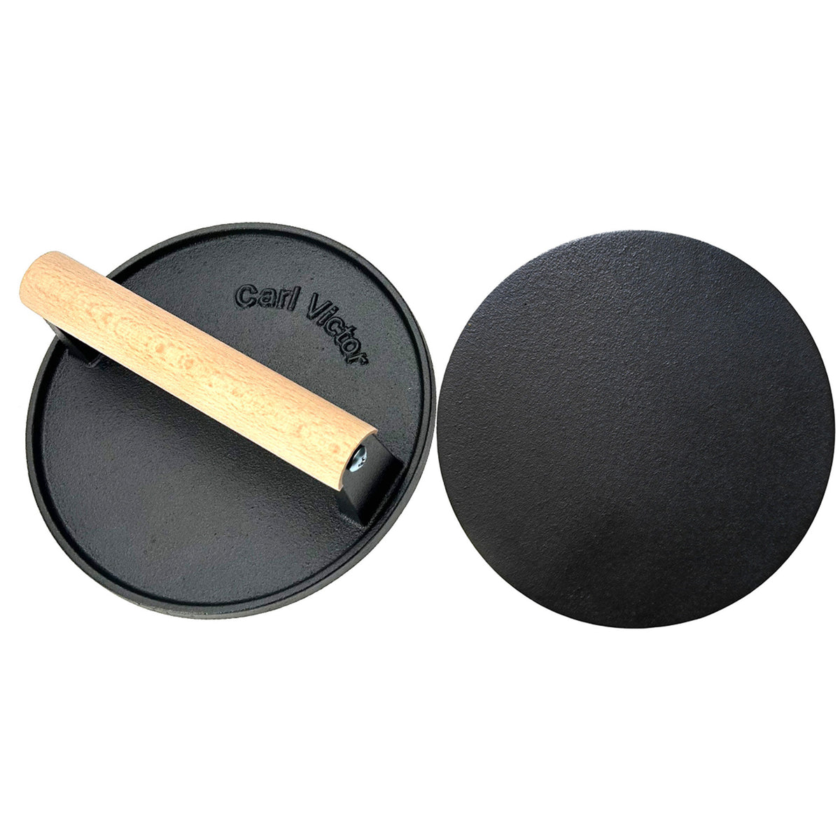 Glat støbejernspresser fra Carl Victor til smash burger, 17,5 cm i diameter