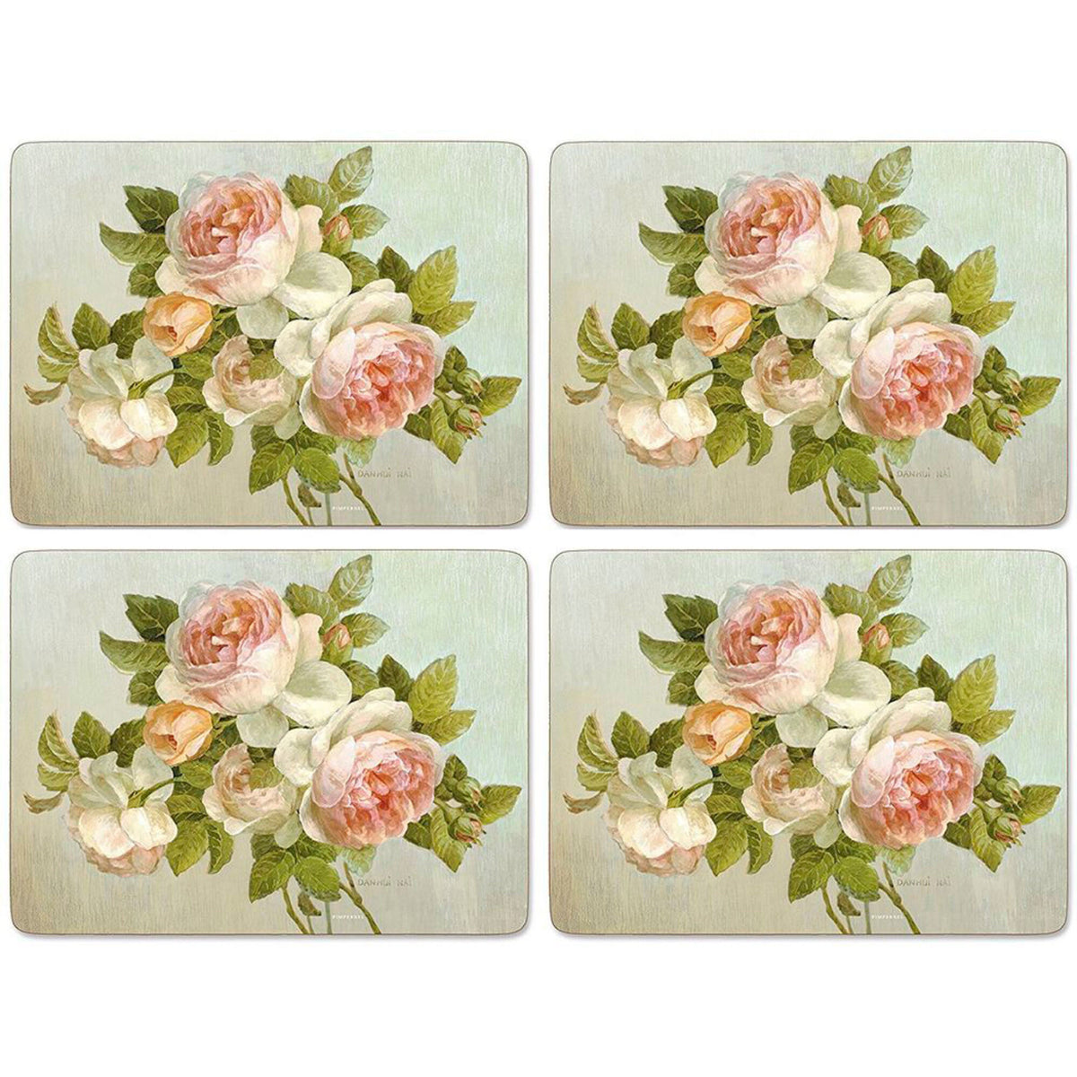Pimpernel Antique Rose dækkeservietter i kork med blomstermotiv