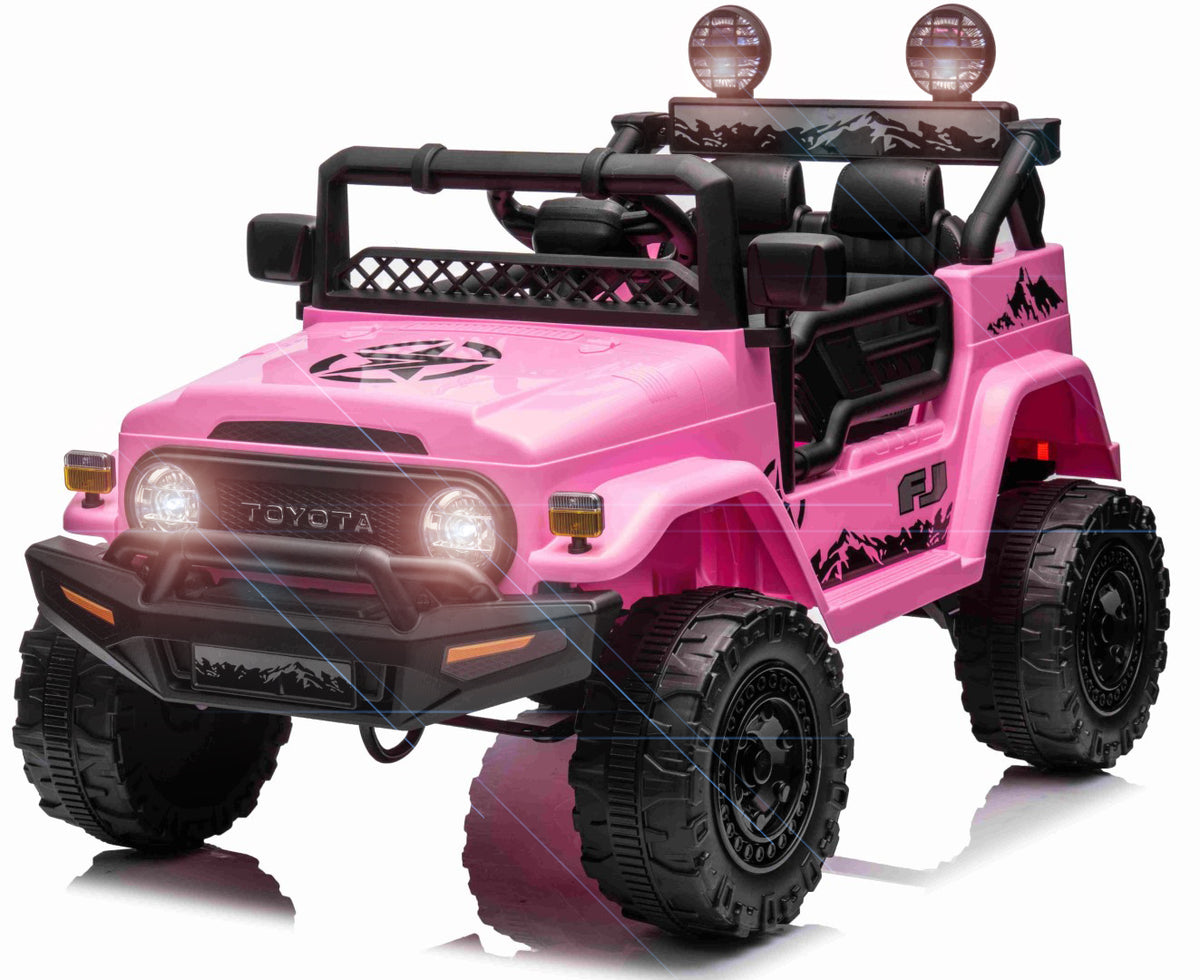 Pink Toyota FJ Cruiser elbil til børn med gummihjul og lædersæde