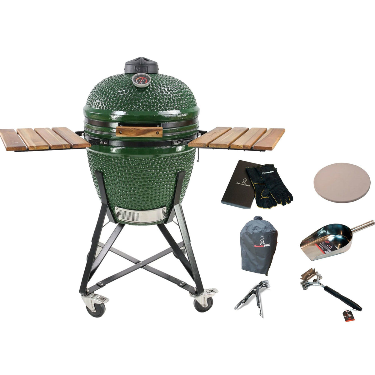 Grøn Kamado Sumo Midi kulgrill med tilbehørspakke