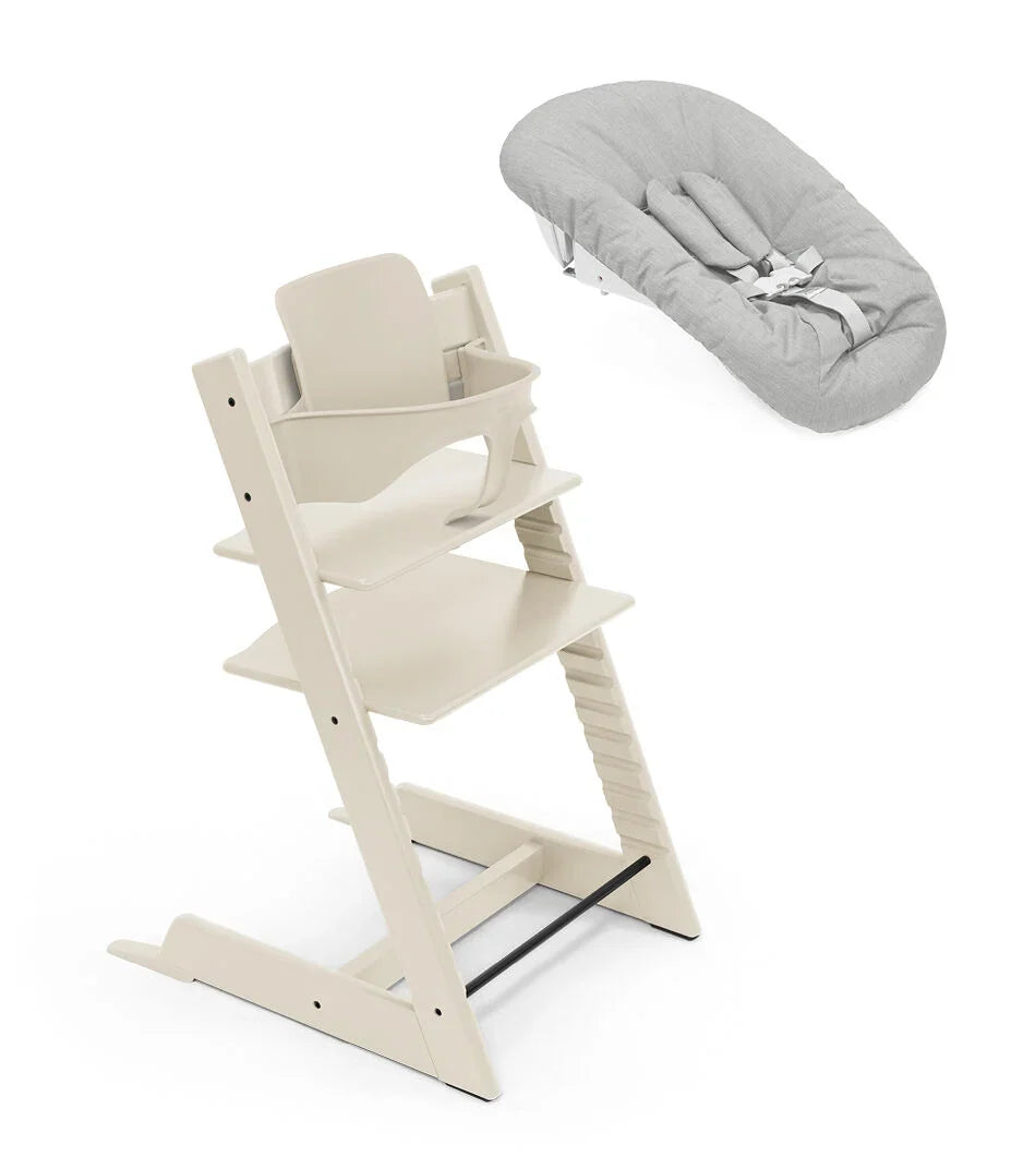 Stokke Tripp Trapp højstol i Vanilla White som bundle med babyset og newborn