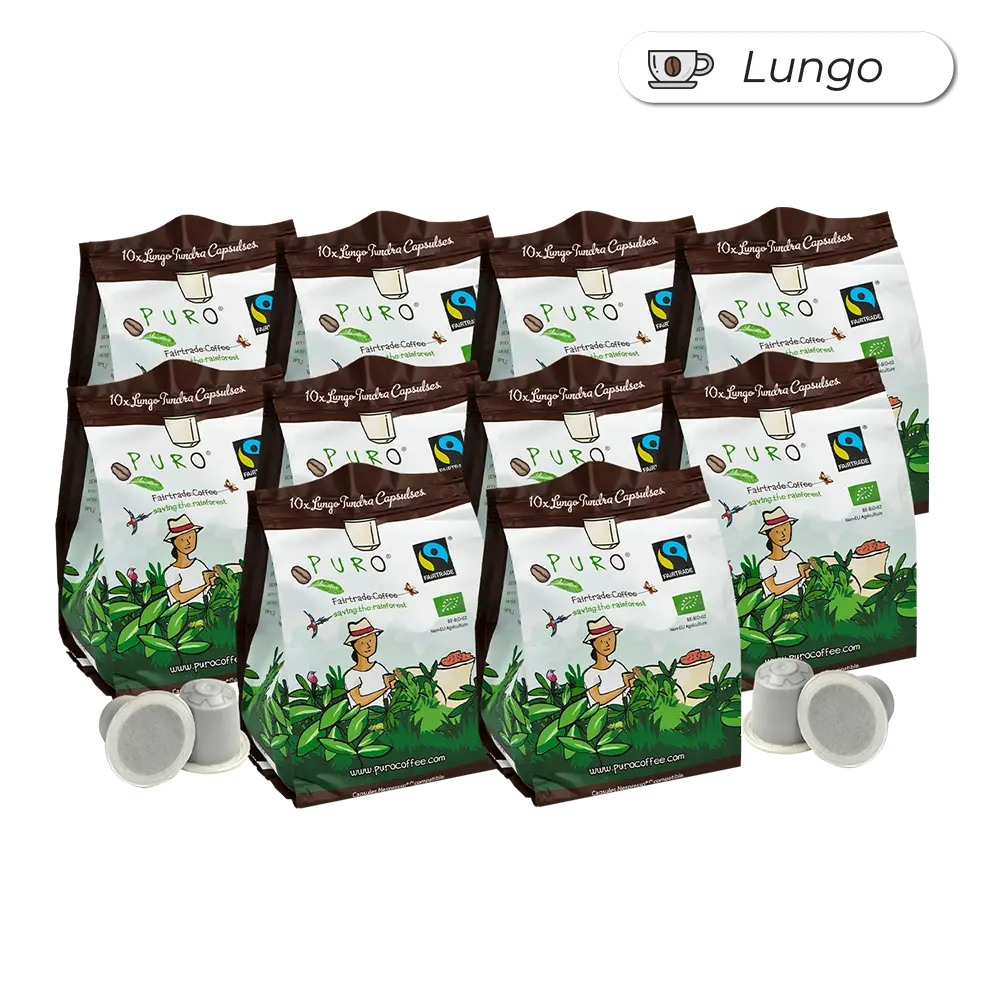 Puro Tundra lungo kaffekapsler, pakke med 100 stk.