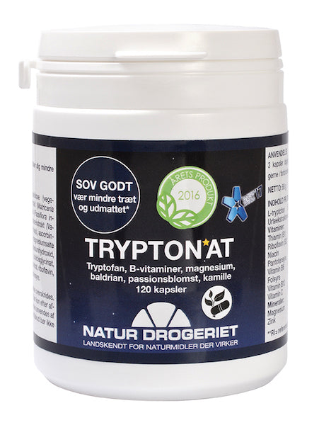 Beholder med Natur Drogeriet TryptoN*AT tryptofan, 120 kapsler