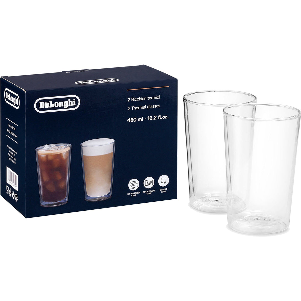 To dobbeltvæggede termoglas på 480 ml fra DeLonghi