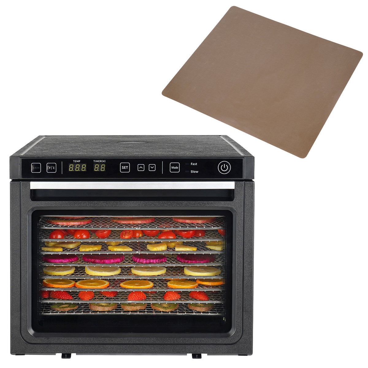 NOD Dehydrator Pro tørreovn med rustfrie stålgitre og nonstick-måtter