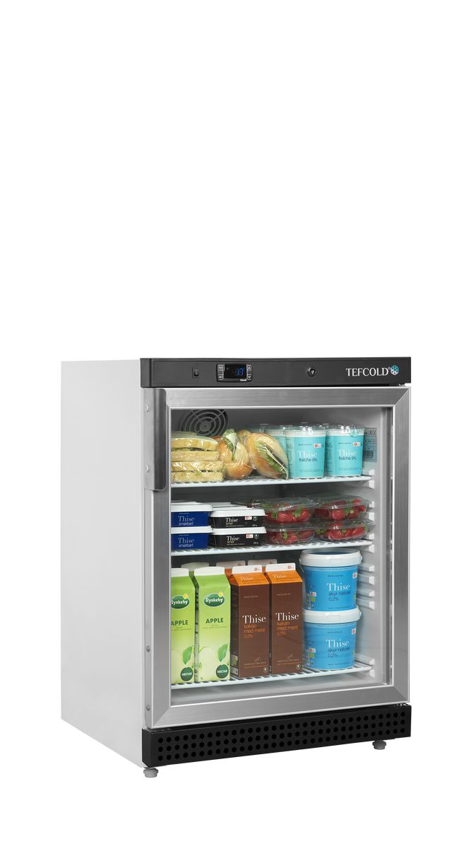 Hvid Tefcold UR200G displaykøler i lav model