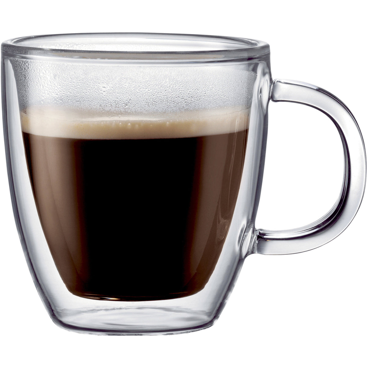 To dobbeltvæggede Bodum Bistro espressoglas med hank