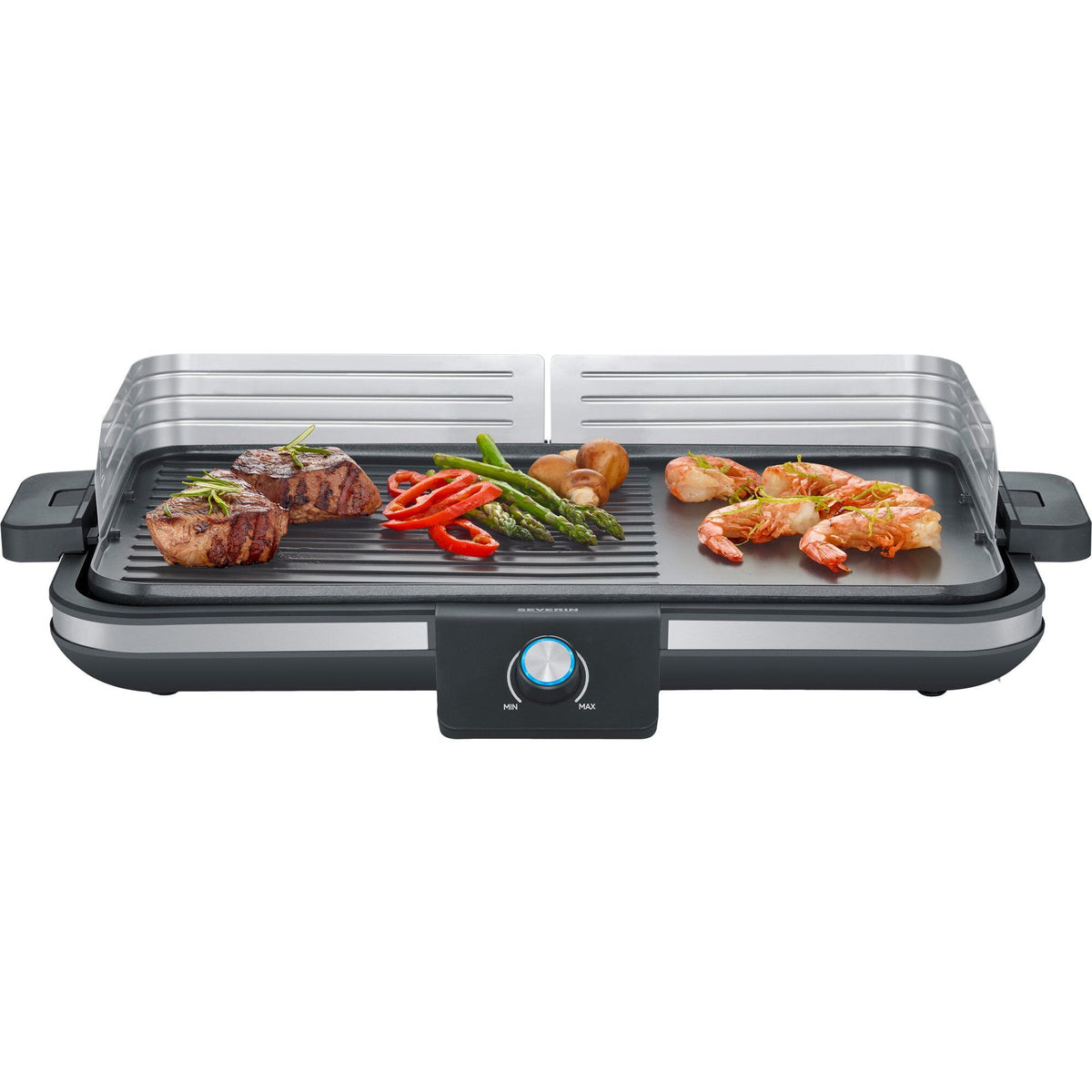 Severin plancha-bordgrill på 2300 watt med riflet og glat stegeflade