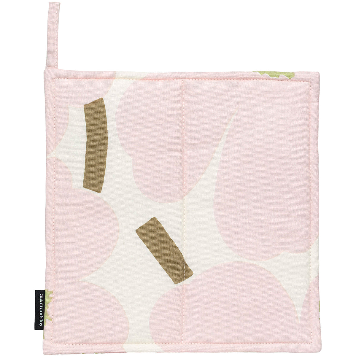 Marimekko Pieni Unikko grydelap i hvid og rosa med blomstermønster