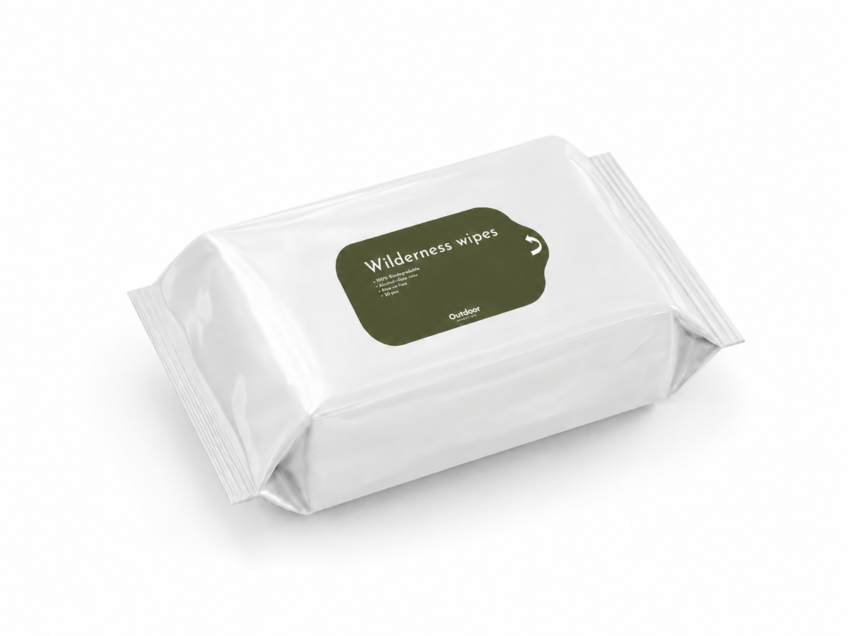 Pakke med 30 Wilderness wipes nedbrydelige vådservietter fra Outdoor Essentials