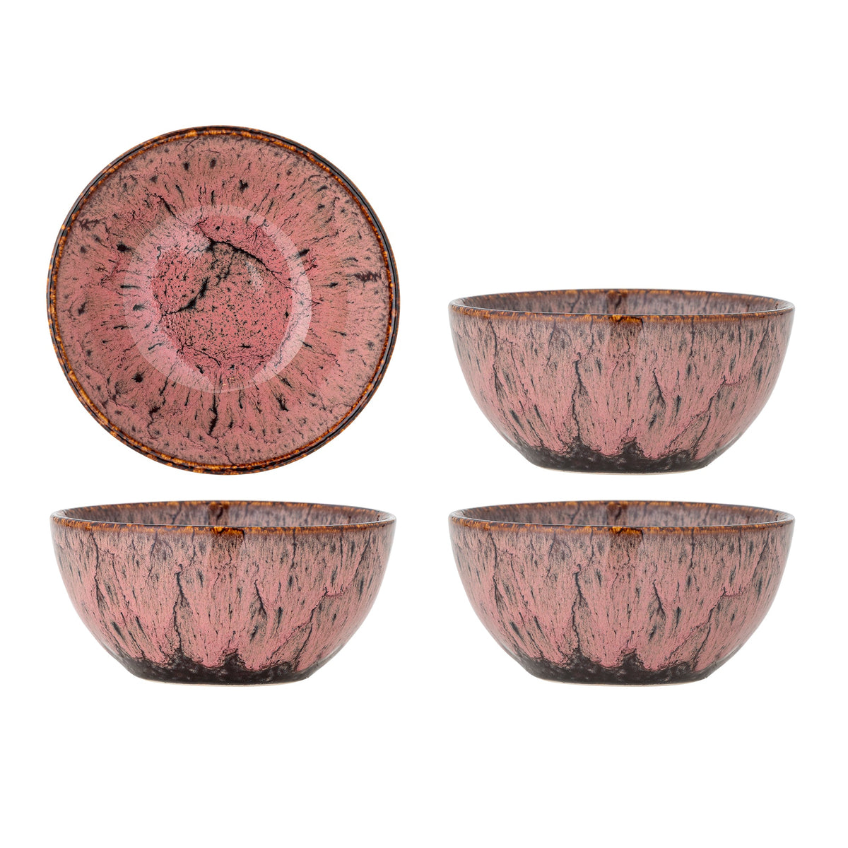 Fire Rayen skåle i rosa stentøj med brun kant fra Creative Collection