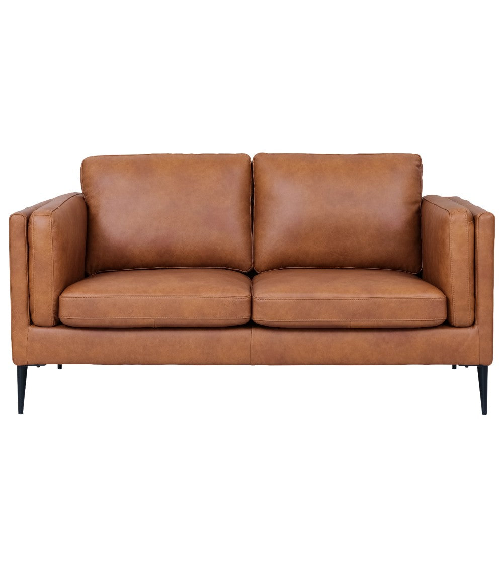 Sofa Valencia fra Furnhouse med to pladser i lysebrun semianilin læder og sort metal
