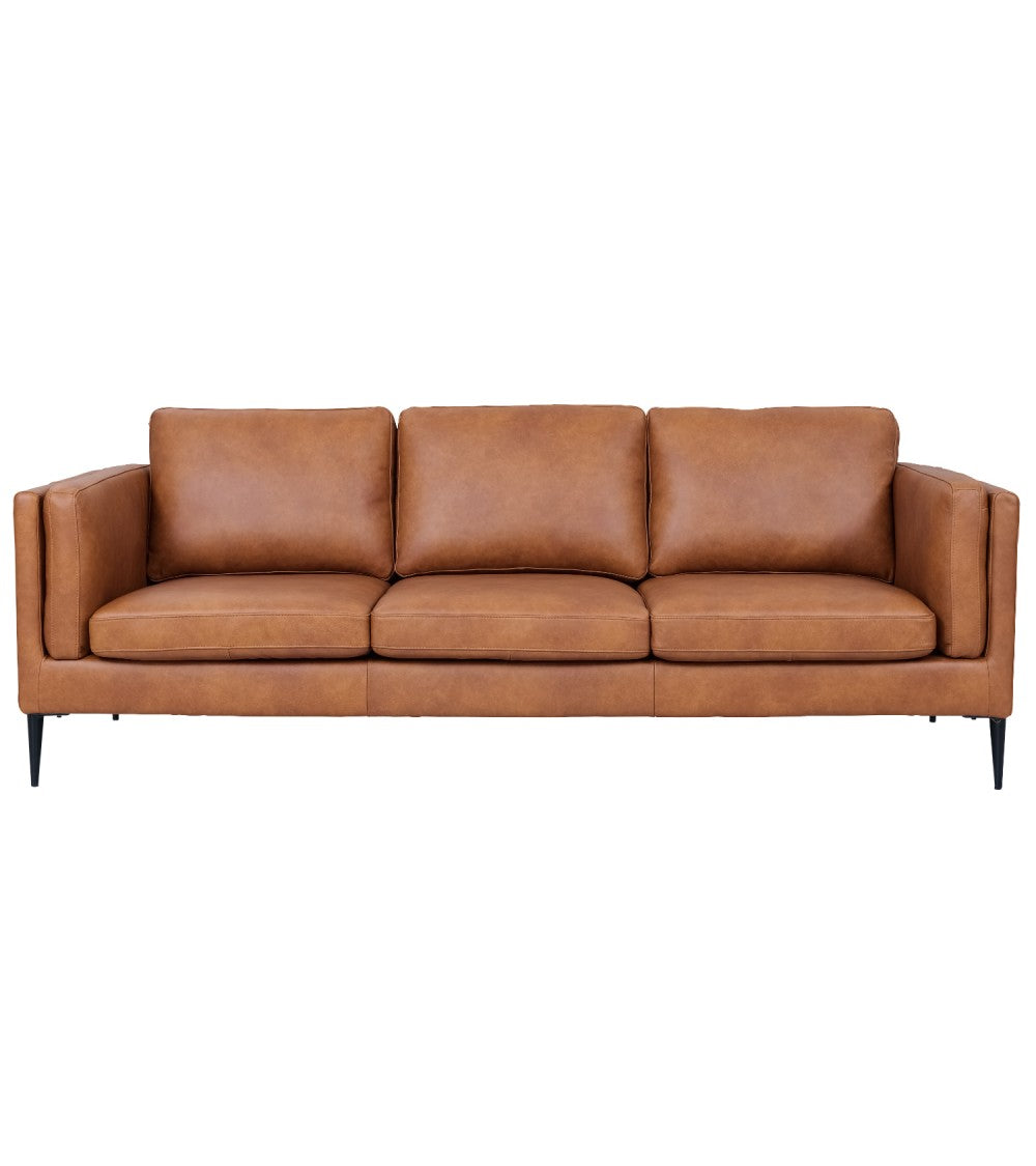 Furnhouse Valencia 3-personers sofa i lysebrun semianilin læder og sort metal
