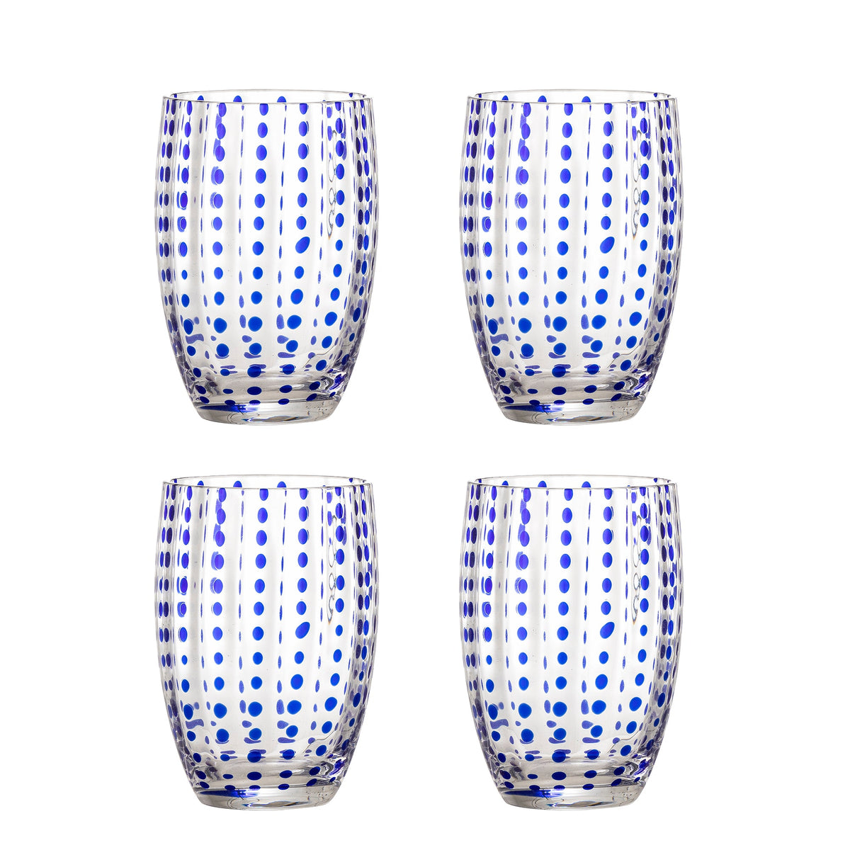 Sæt med 4 blå Brinley drikkeglas fra Bloomingville