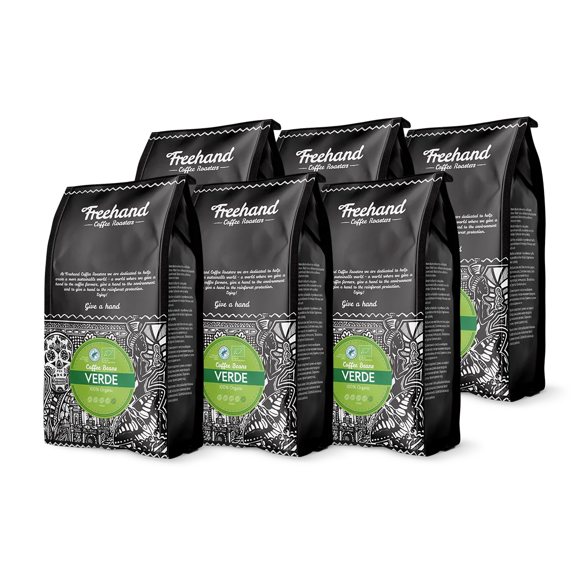 Freehand Verde mellem/mørkristede kaffebønner, smagskasse på 6 kg