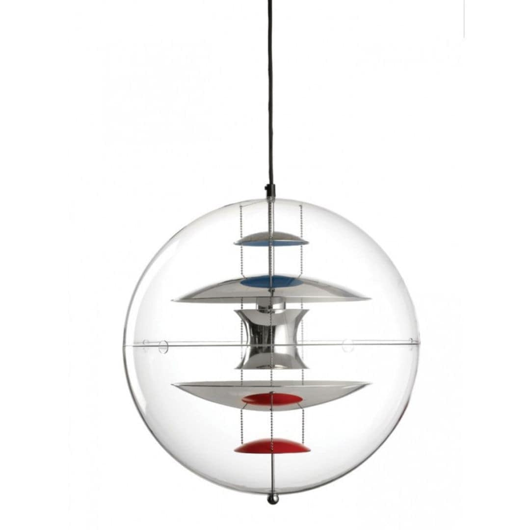 VP Globe 50 pendel fra Verpan med gennemsigtig akrylskærm, designet af Verner Panton