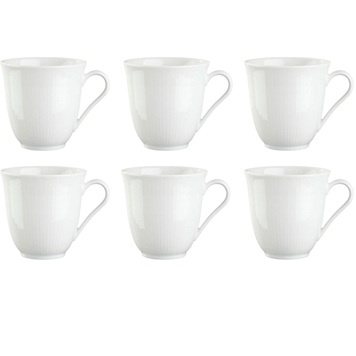 Seks hvide Rörstrand Swedish Grace krus på 30 cl i porcelæn