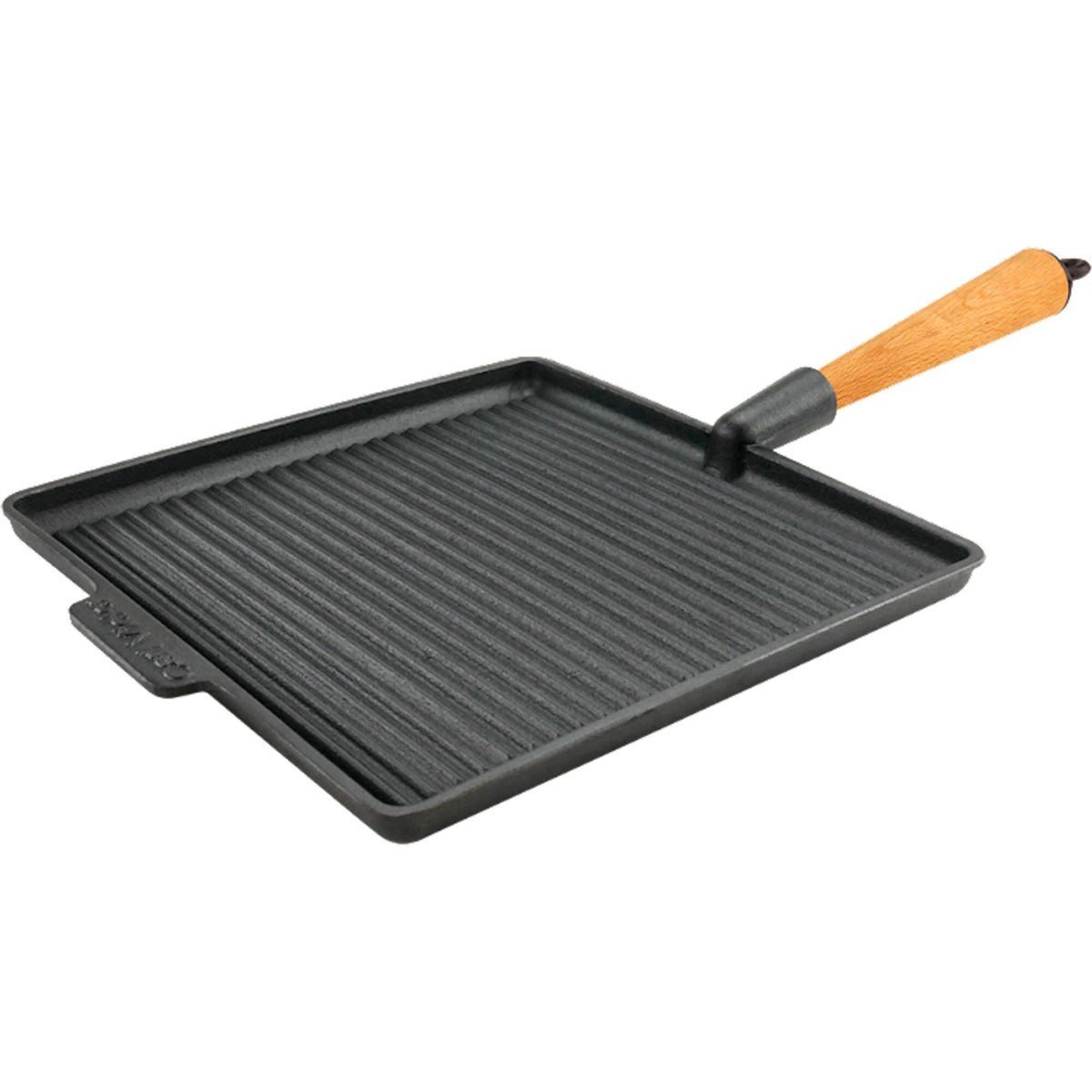 Carl Victor firkantet grillpande i støbejern med håndtag i bøg, 28 cm