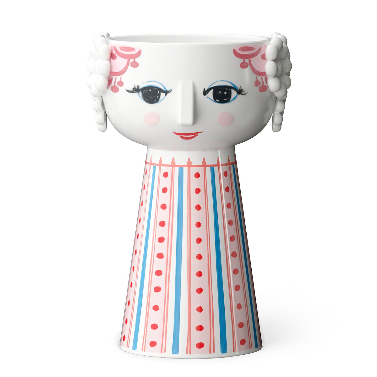 Rød Eva lysestage fra Bjørn Wiinblad i blankglaseret porcelæn, 14 cm