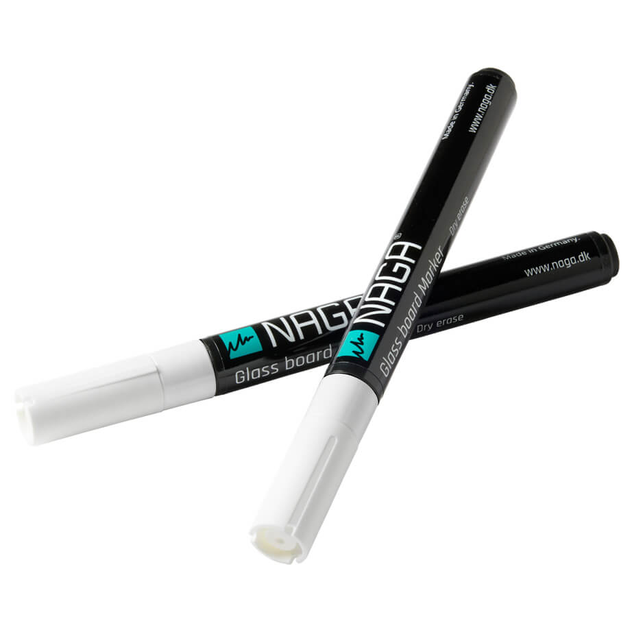 To hvide Naga glastavlemarkere, 2 mm, dry erase