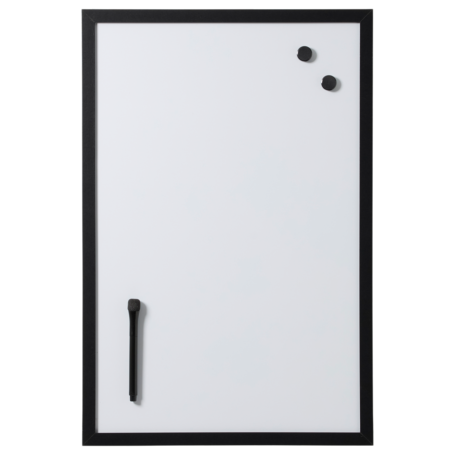 Whiteboard 60 x 40 cm med sort ramme, magneter og marker