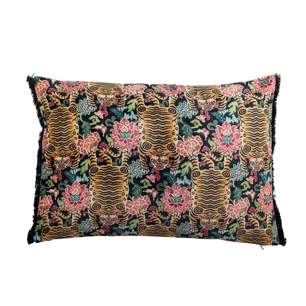 Lester pude fra Creative Collection med tigre og blomster på sort baggrund