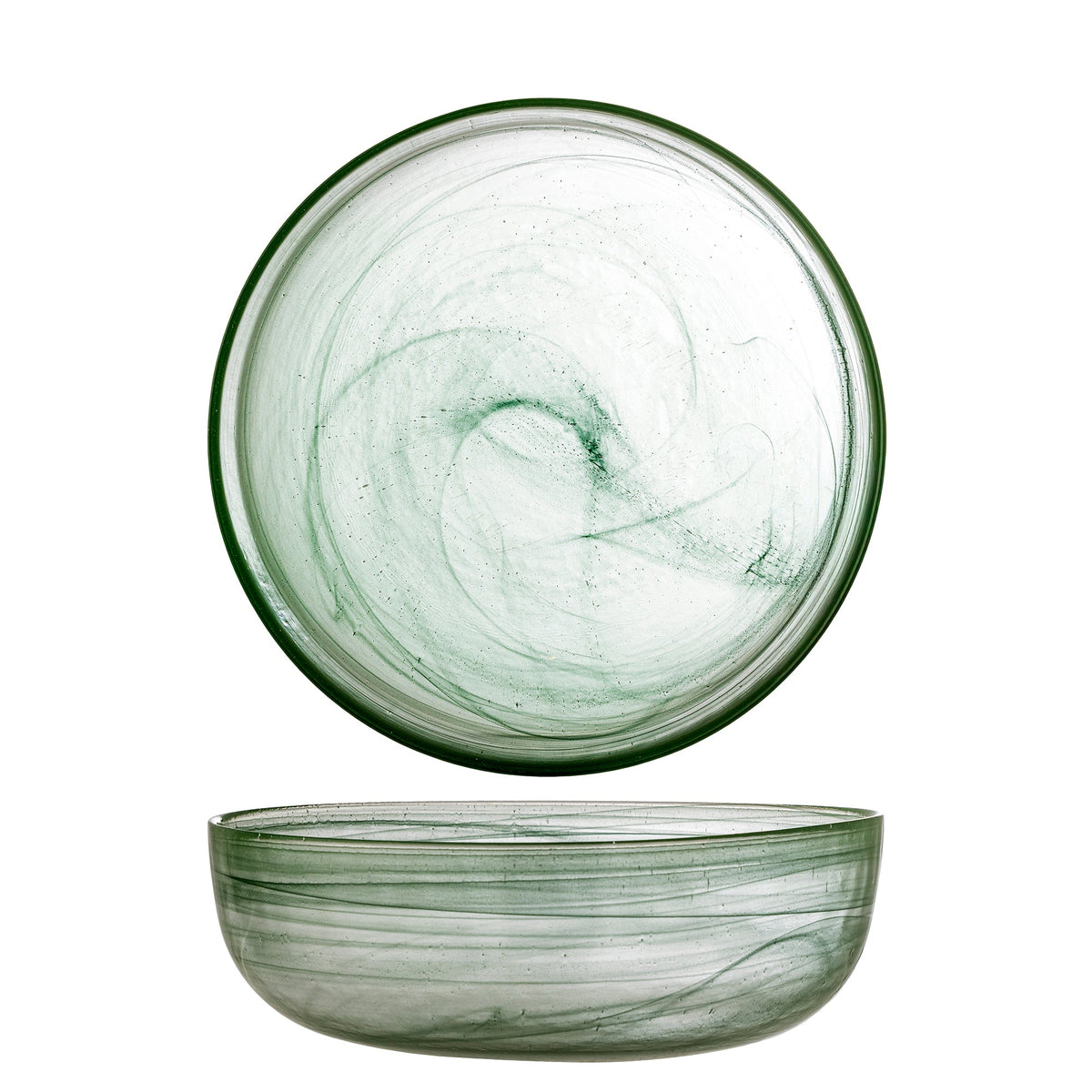 Grøn Amelie skål i glas med abstrakte hvirvler fra Bloomingville, Ø27 cm
