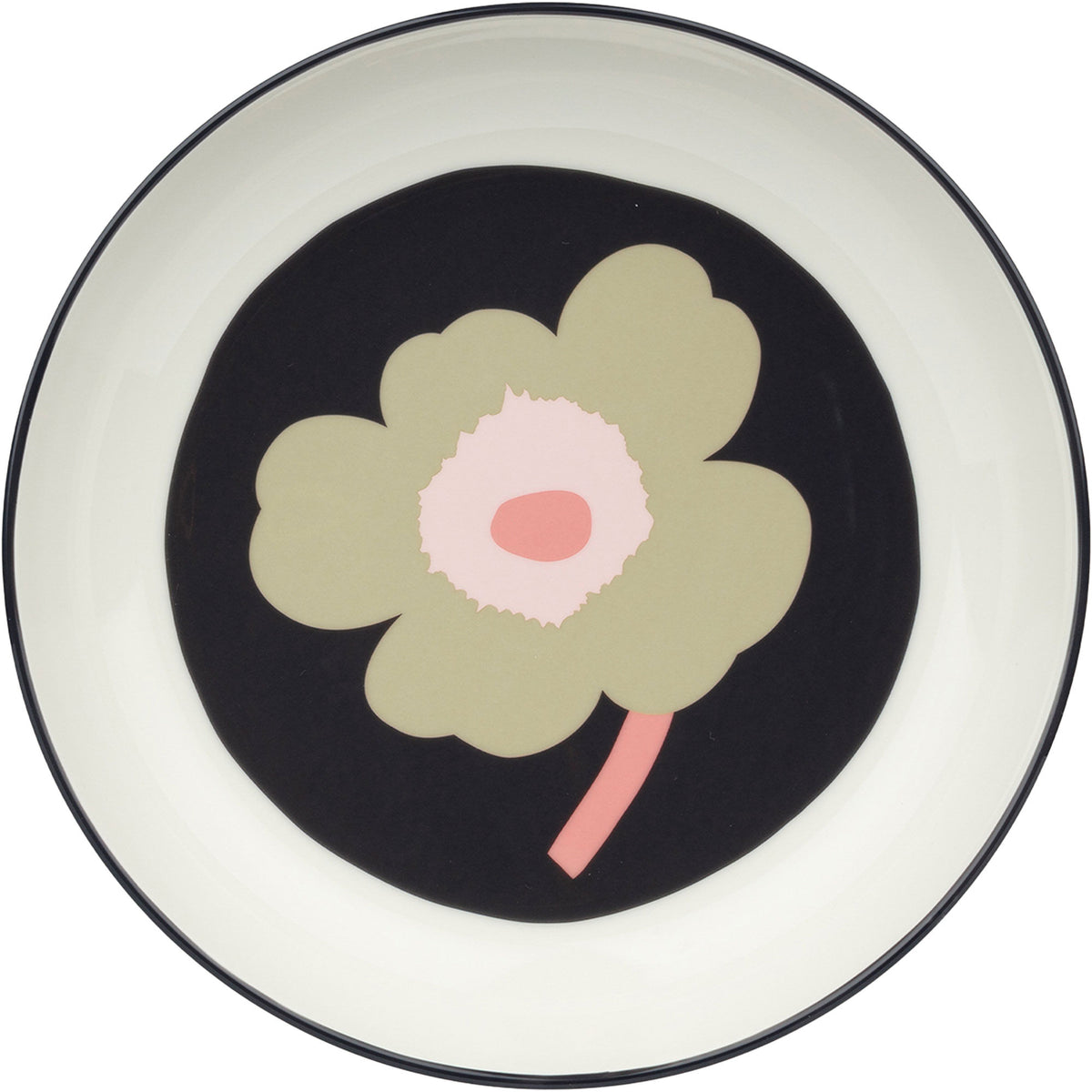 Marimekko Unikko dyb tallerken, 20,5 cm, i hvid og kolgrå med blomstermønster
