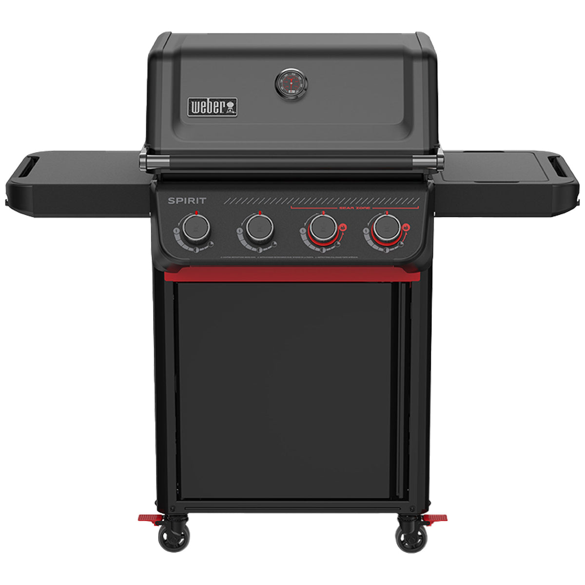 Helsort Weber Spirit E-425C Stealth gasgrill med røde detaljer