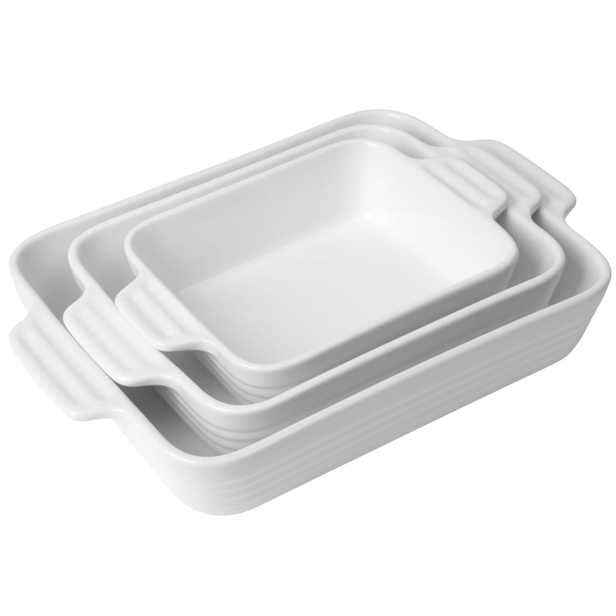 Tre hvide Mareld ovnforme i porcelæn