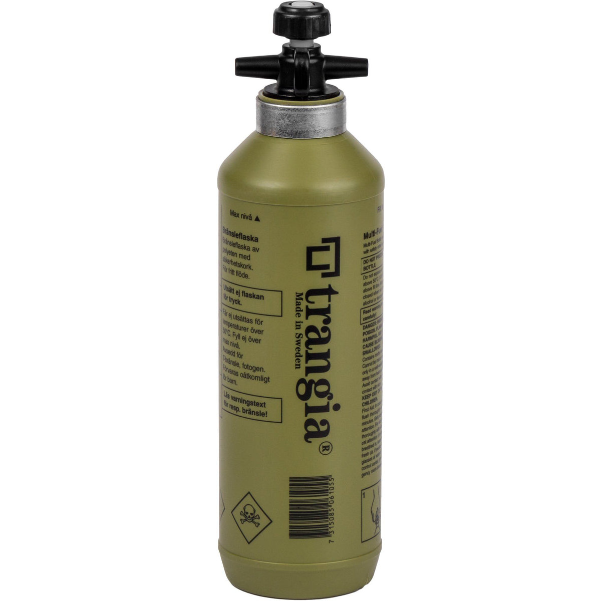 Trangia brændstofflaske på 0,5 liter i farven olive med sikkerhedshætte