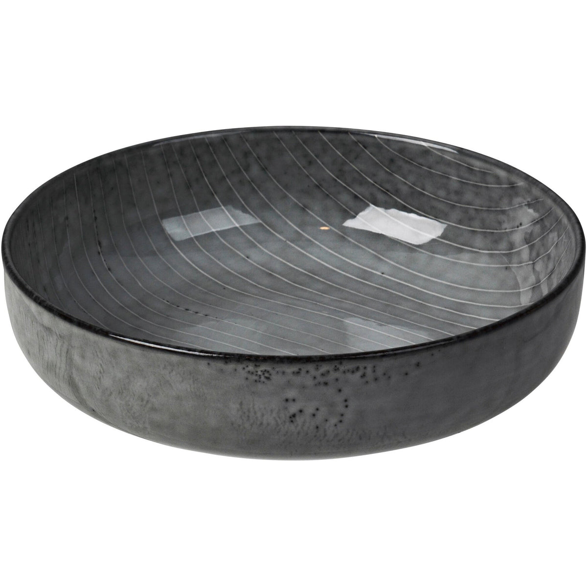 Broste Copenhagen Nordic Sea skål i blågrå stentøj med håndmalede striber, 17 cm