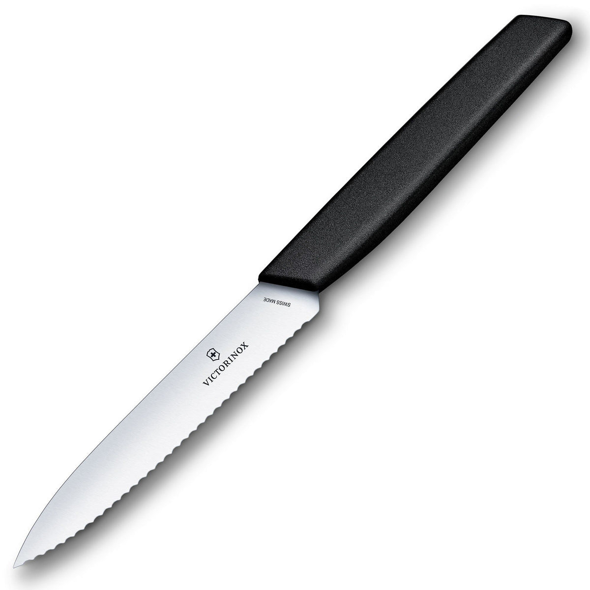 Sort Victorinox Swiss Modern urtekniv med savtakket klinge på 10 cm