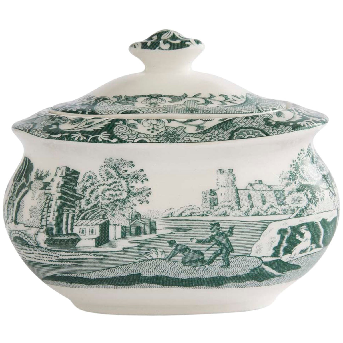 Spode Heritage Green Italian sukkerskål med låg i grøn og hvid