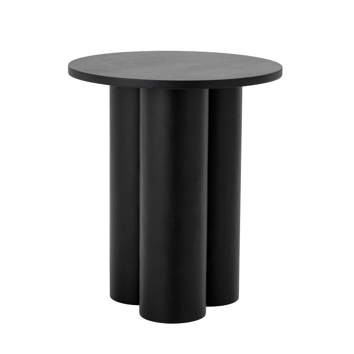 Rundt sort sidebord i MDF på tre søjler, Aio fra Bloomingville