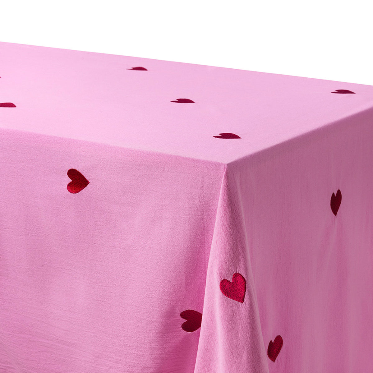Rosa Midnatt Pink Hearts dug med broderede røde hjerter, 250 x 145 cm
