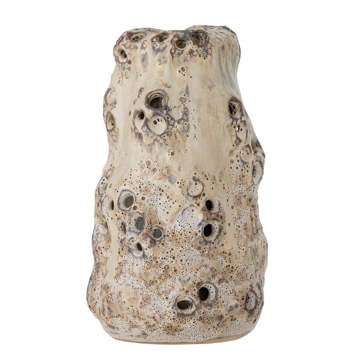Noble vase i naturfarvet stentøj med runde huller i det ydre lag fra Bloomingville