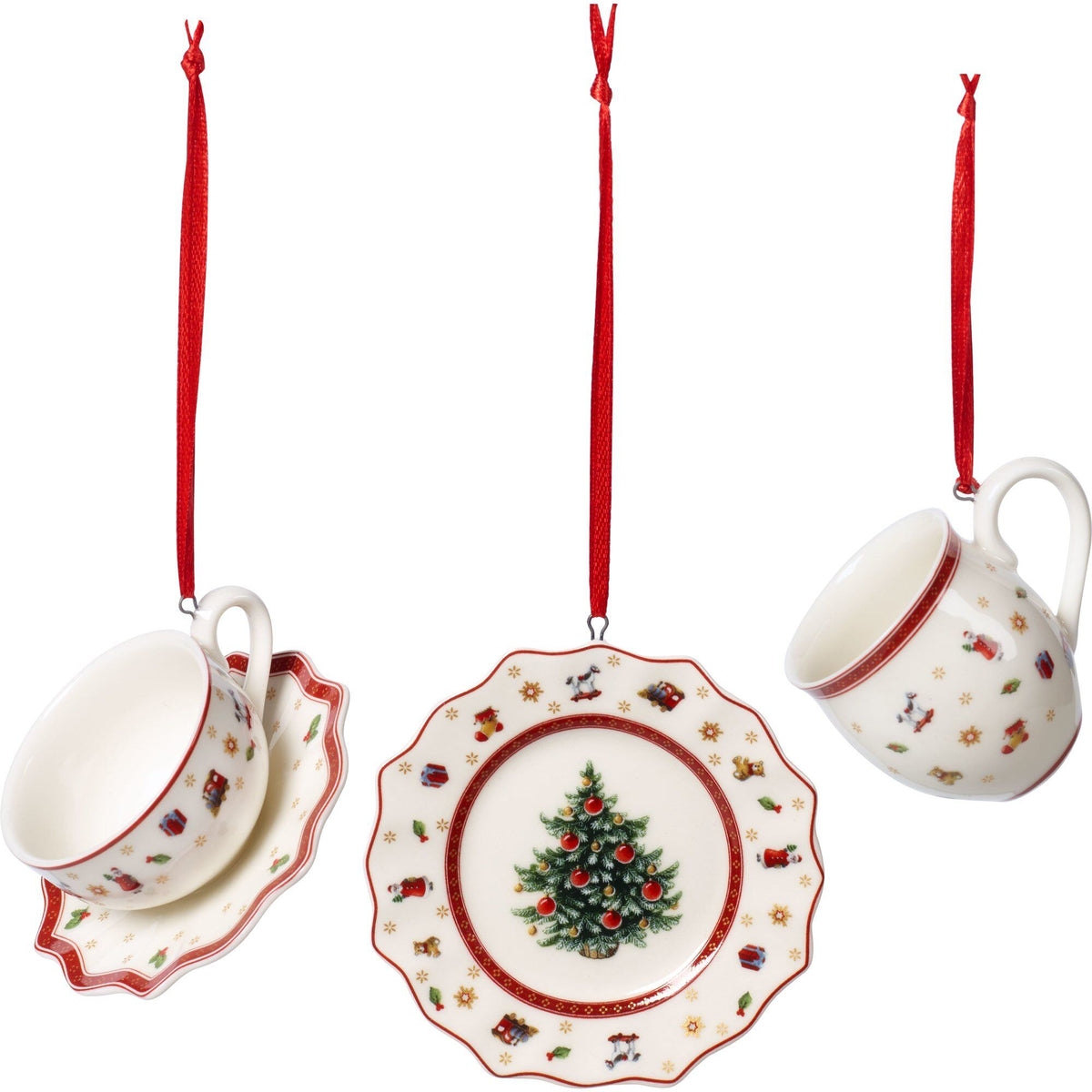 Hvidt julepynt i porcelæn formet som service, Toy's Delight fra Villeroy & Boch