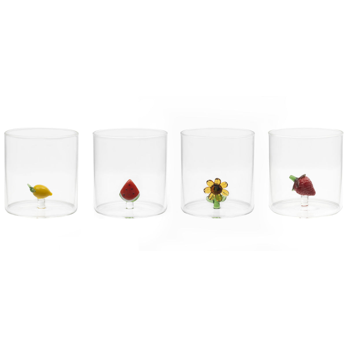 Mareld tumblerglas med frugttema, sæt med fire glas