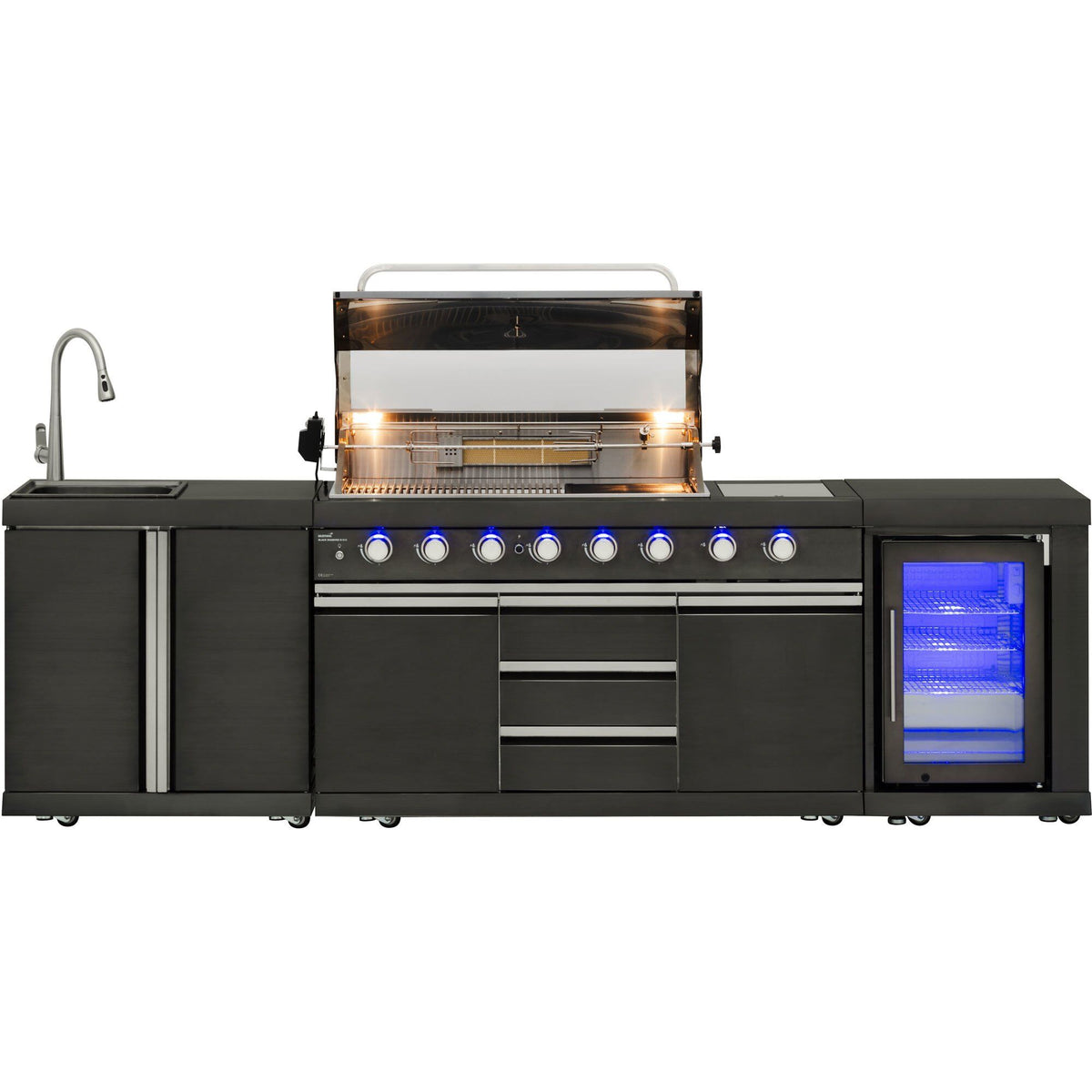 Mustang Black Diamond 6+2 gasgrill som sommerkøkken med køleskab og vandhane