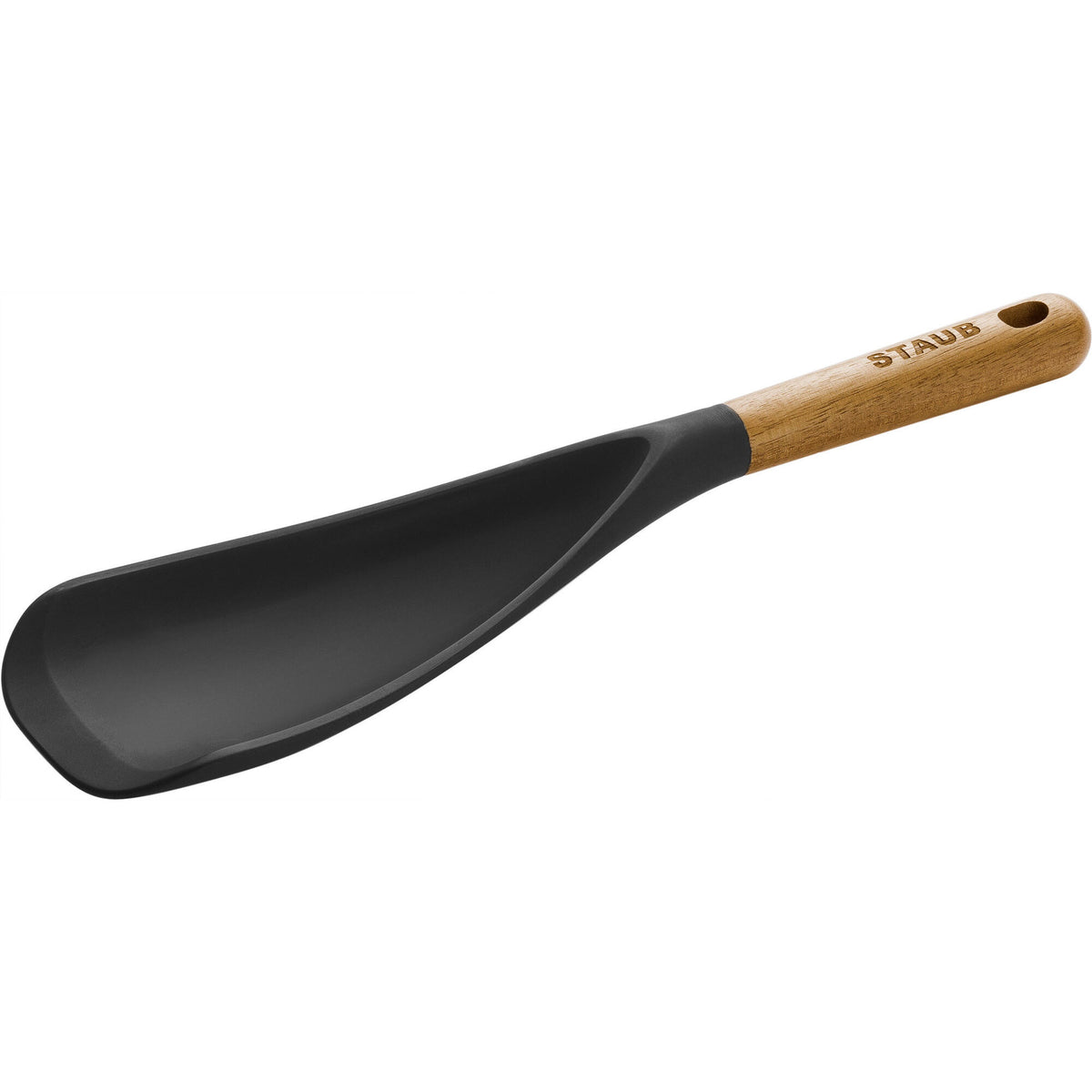 Sort suppeske fra Staub, 30 cm, i silikone og akacietræ