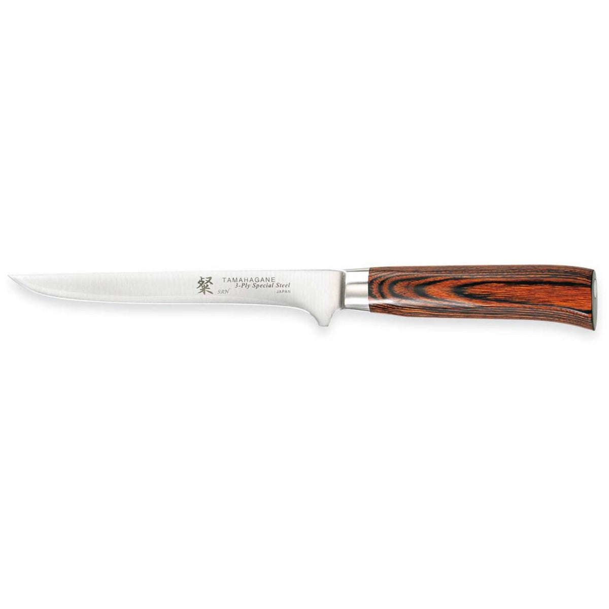 Tamahagane SAN udbenerkniv, 16 cm, med brunt Pakkawood-håndtag