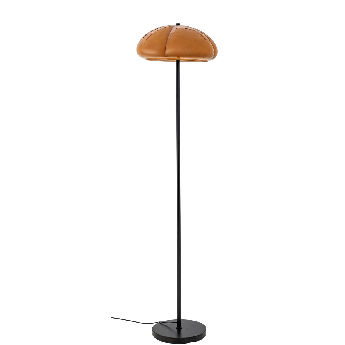 Gul Kinoko gulvlampe i jern med kuppelformet glasskærm fra Creative Collection