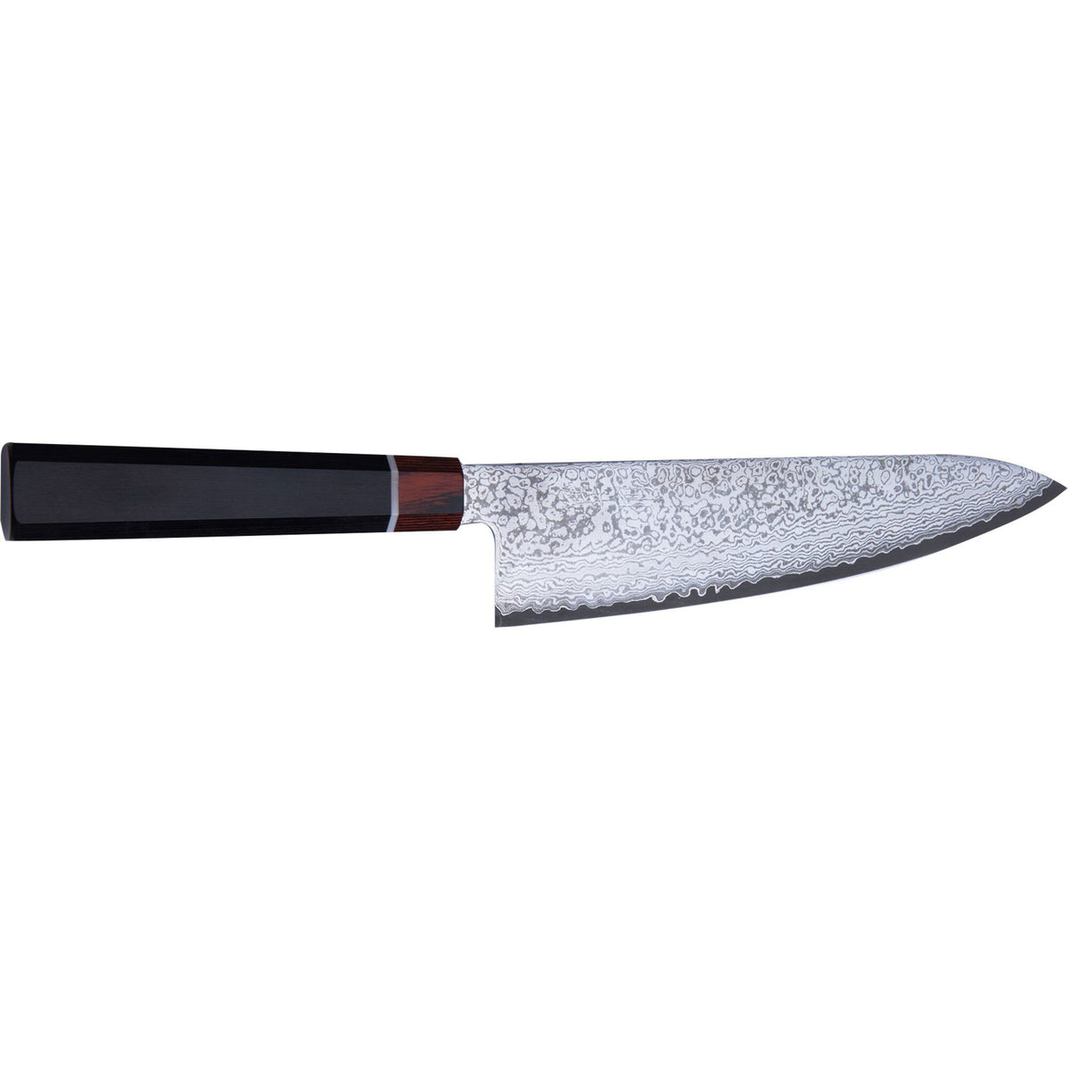 Suncraft Octa 210 Gyoto kokkekniv med damascusmønster og ottekantet håndtag i pakkatræ