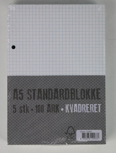 Se Relief Standardblok A5 kvadr. m/2huller 5 stk online her - Ean: 5703273104837