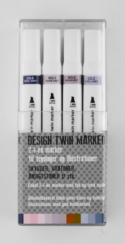 Se Design twin marker skygger gråtoner hud-farver 12stk online her - Ean: 5703273151619