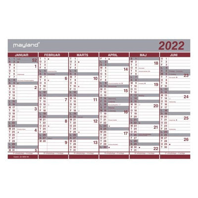 Mayland Dobbelt Halvårskalender 44x29 cm 2022 - Køb online nu