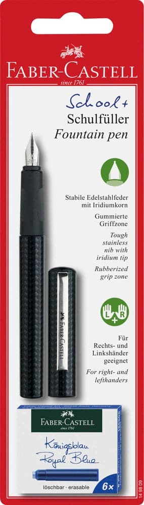 Se Faber-Castell Fyldepen bk børn carbon look incl 6 blæk online her - Ean: 4005401498094