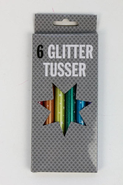 Se Tusser glitter ass. farver 6 stk. online her - Ean: 5703273292862